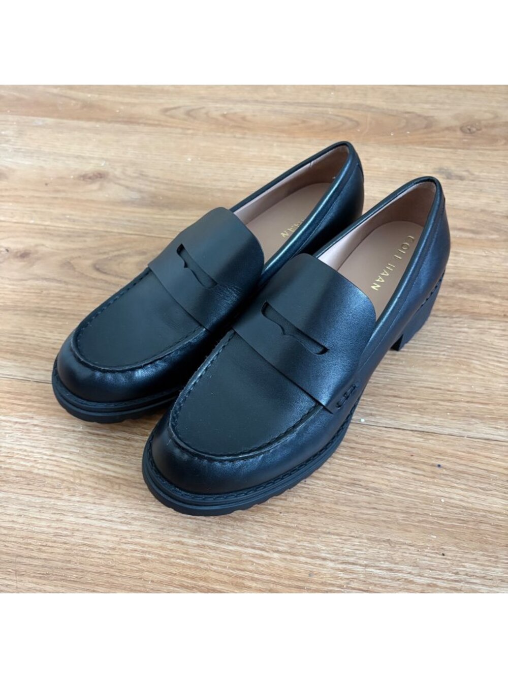 Cole Haan Camea Lug Penny Loafers Silhouette Leather Black Women’s Size 7.5